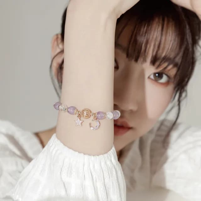 【SPANCONNY 飾品控】月蝕 l 薰衣草紫水晶 月光石 白水晶 l 天然水晶手鍊(智慧+貴人)