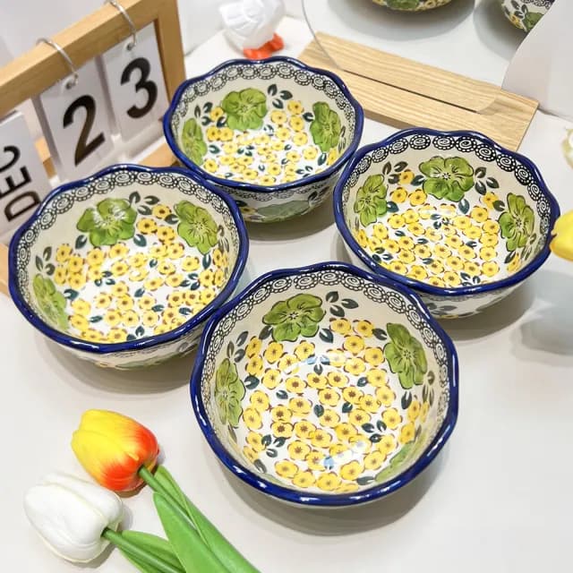 【Royal Duke】波蘭風手繪陶瓷5吋碗-四入組(入厝禮 交換禮物 餐具 飯碗 點心碗 花草藝術風 手工)