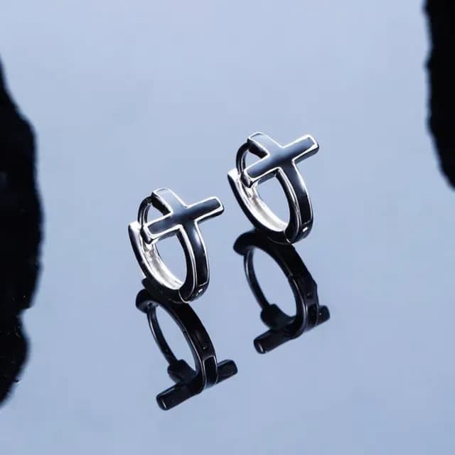 【A&R】S925純銀街頭風嘻哈潮酷十字架耳扣款耳環(抗過敏 個性 潮男 耳圈 情人節 生日 禮物)