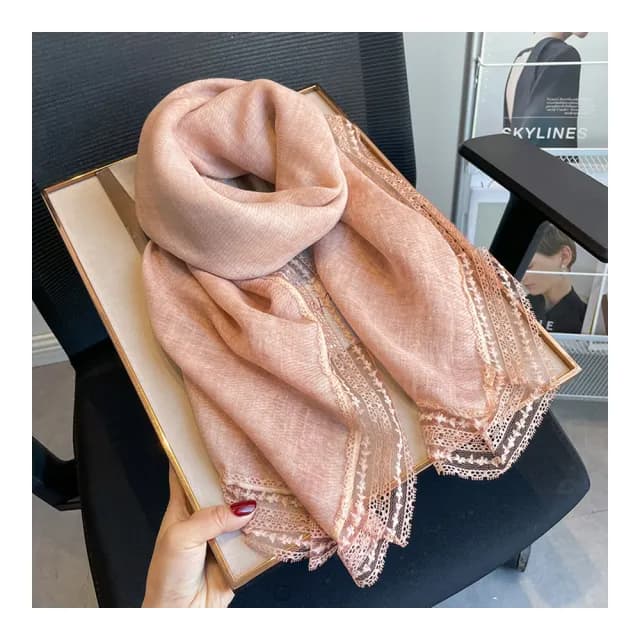 【Jun Jun】亞麻質感蕾絲大方巾 圍巾(多色選)