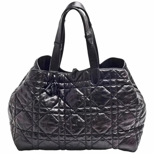 【Dior 迪奧】經典Toujours藤格紋圖案小牛皮手提購物包(大-黑色M2820SNIO_M900)