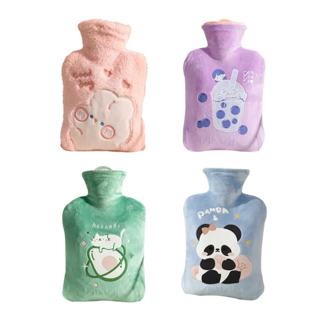 【TLYS-J】卡通毛絨暖手袋 1000ml 注水式熱水袋 熱敷袋 暖手寶 暖暖包 暖寶寶 冰敷袋 暖宮帶(附毛絨布套)
