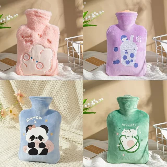 【TLYS-J】卡通毛絨暖手袋 1000ml 注水式熱水袋 熱敷袋 暖手寶 暖暖包 暖寶寶 冰敷袋 暖宮帶(附毛絨布套)