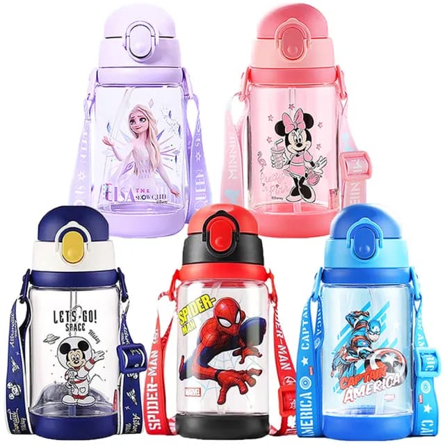 【TDL】迪士尼米妮蜘蛛人冰雪奇緣兒童水壺彈跳吸管直飲水壺附背帶520ml 463700(生日禮物 聖誕節 平輸品)