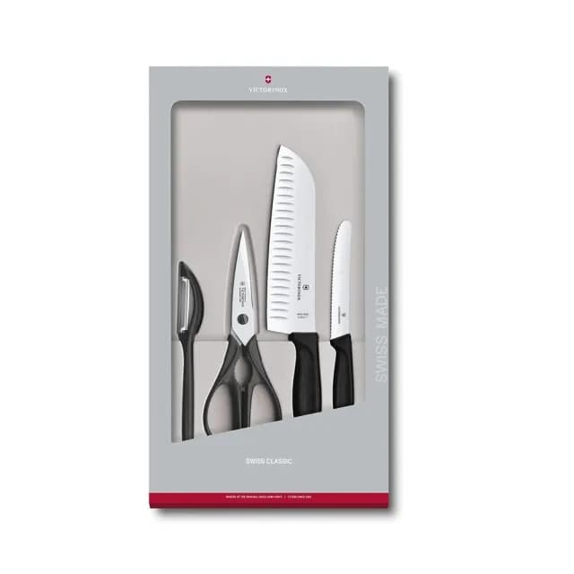 【VICTORINOX 瑞士維氏】Swiss Classic 廚具套裝4件組/黑(6.7133.4G)