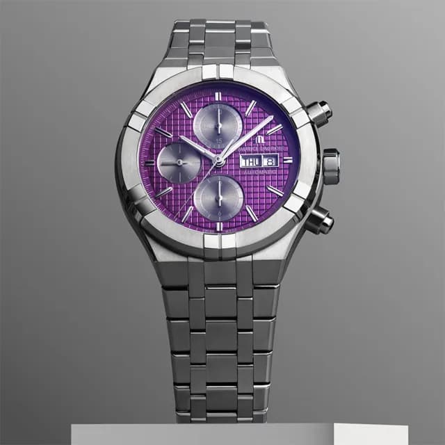 【Maurice Lacroix 艾美錶】AIKON 鈦金屬計時機械錶-紫色/44mm 禮物 送禮(AI6038-TT032-430-1)