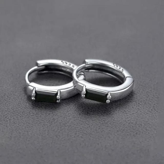 【A&R】S925純銀黑色炫酷鋯石迷你圈圈耳扣款耳環(男女適用 抗過敏 嘻哈 耳圈 情人節 生日 禮物)