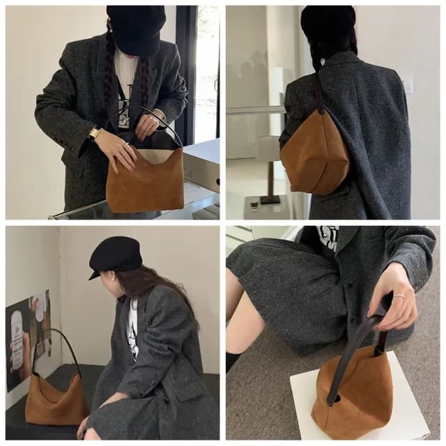 【Porabella】秋冬簡約休閒款 絨面復古拼接手提包單肩包 ins風 送女友 情人節禮物首選 Bags