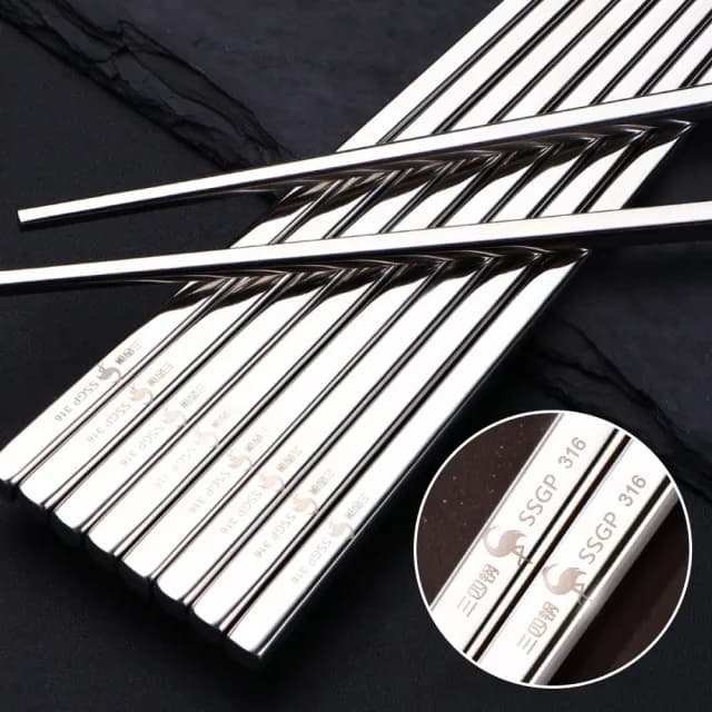 【新錸家居】10雙德國SSGP中空隔熱防燙★頂級316L不鏽鋼方筷子禮盒(韓式防滑銀色環保餐具食品級耐高溫料理)