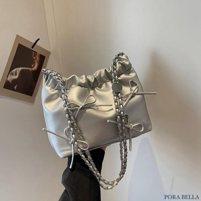 【Porabella】簡約休閒 褶皺蝴蝶結手提小包包水桶包 ins風 送女友 情人節禮物首選 Backpack Bags