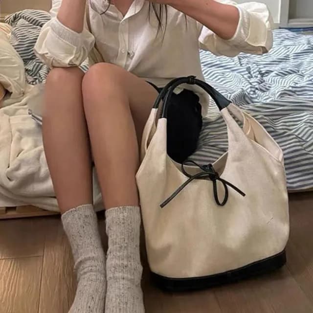 【Porabella】簡約休閒 復古拼接帆布托特包 ins風 送女友 情人節禮物首選 Backpack Bags