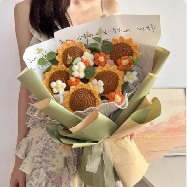 【TBCC】手工鉤編向日葵和蓬鬆花花束 - 貼心的禮物家居裝飾品(畢業生日康復紀念老師禮物)