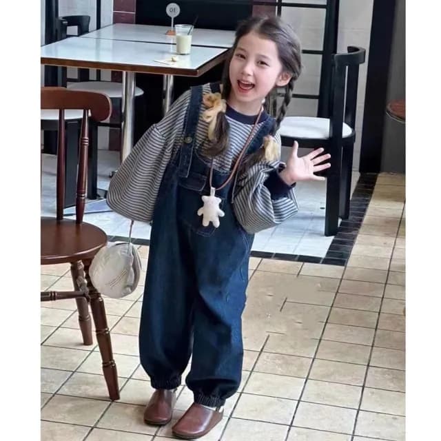 【橘魔法】小口袋翻蓋牛仔吊帶褲(褲子 牛仔褲 背帶褲 長褲 男童 女童 兒童 童裝 中性款)