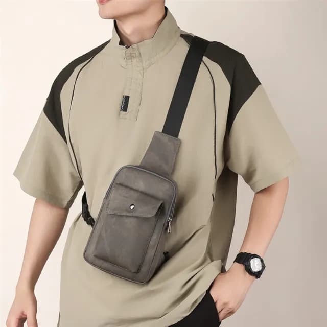 【samore】雙11 男士皮革背包 防潑水胸包單肩包 機能斜跨背包 戶外跑步手機包 側背包 交換禮物