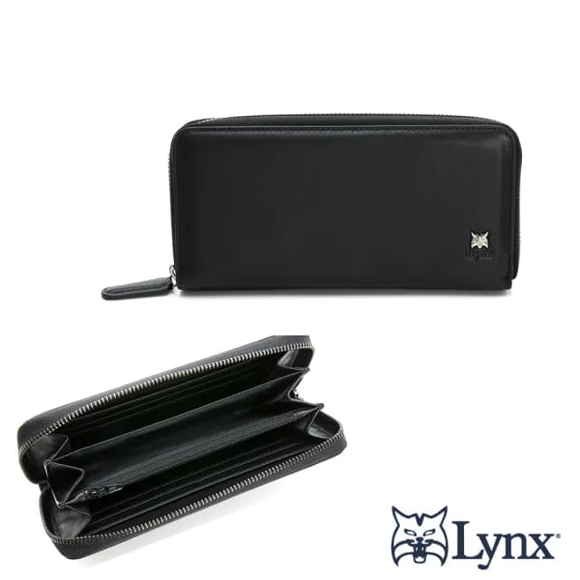 【LYNX】父親節禮物 真皮包包  美國山貓進口nappa牛皮軟質感8卡單拉鍊加厚長夾