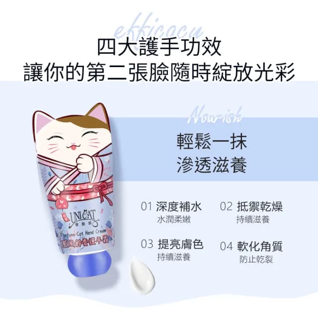 【UNICAT 變臉貓】招財貓護手霜 25mlX4入組 旅行組｜送禮推薦(玫瑰香X2+藍風鈴X2)
