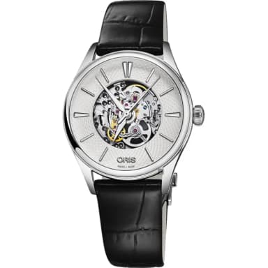【ORIS 豪利時】Artelier 藝術家鏤空機械女錶-銀x黑/33mm 送禮 禮物 推薦(0156077244051-0751764FC)