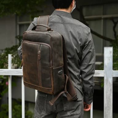 【MoonDy】母親節禮物 牛皮後背包 電腦後背包 15寸電腦包 大容量後背包 真皮雙肩包 復古牛皮書包 寬肩帶背 