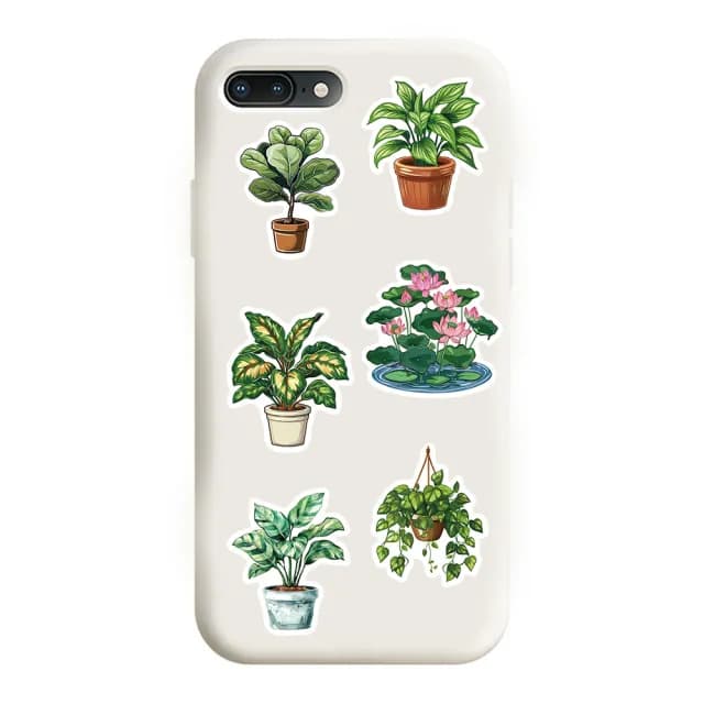 【Paper Play】創意多用途防水貼紙-小清新綠色植物盆栽塗鴉 50枚入(防水貼紙 行李箱貼紙 手機貼紙)