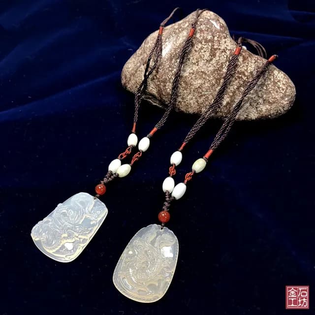 【金石工坊】情人節禮物 龍飛鳳舞/精雕白玉髓開運墜飾(新年開運招財飾品/龍年行大運)