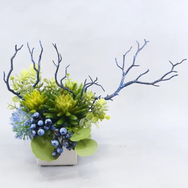 【HUGO DECO 榆果傢飾】藍樹枝多肉香氛植栽(擬真植物/人造盆栽/綠化/佈置/禮物)