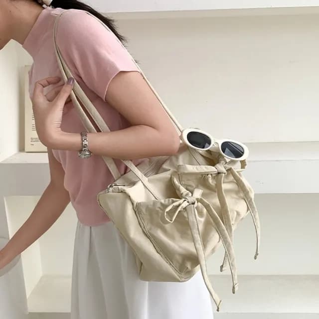 【MoonDy】情人節禮物 尼龍托特包 蝴蝶結包包 可愛包包 超能裝包包 肩背包 輕量單肩包 尼龍通勤包 大容量肩