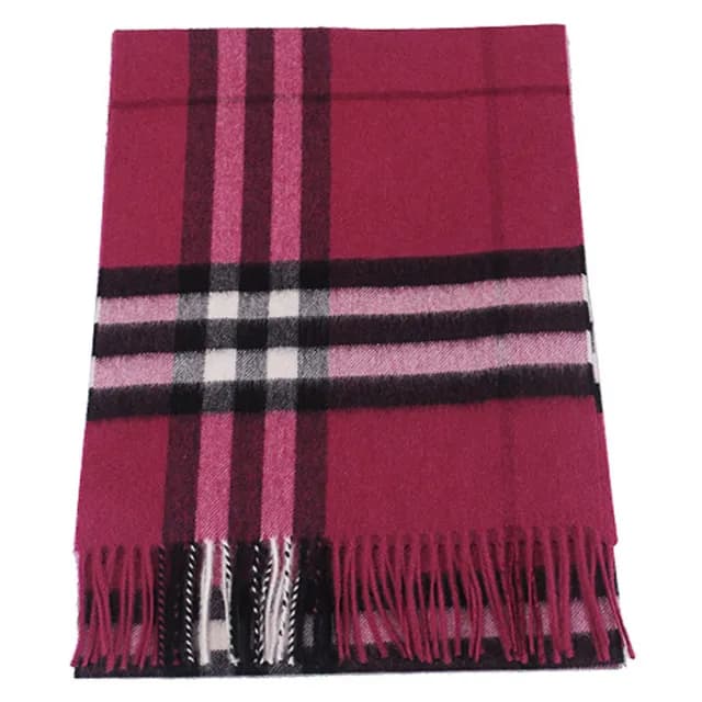 【BURBERRY 巴寶莉】經典大格紋喀什米爾羊毛圍巾/披巾(茜洋紅)