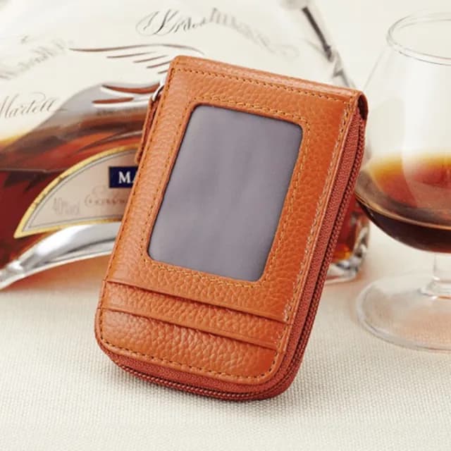 【精細工藝】高級感真皮頭層牛皮風琴名片包(帶照片位 多卡位 卡片夾 卡夾 迷你零錢包 男 父親節 禮物)