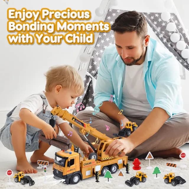 【CuteStone】兒童仿真工程卡車與聲光大型起重機套裝組合玩具(玩具車  生日玩具 兒童益智玩具)