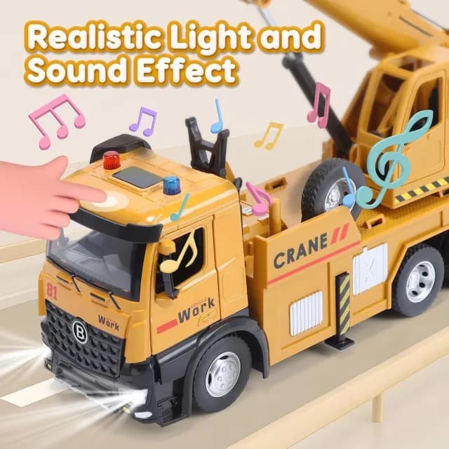 【CuteStone】兒童仿真工程卡車與聲光大型起重機套裝組合玩具(玩具車  生日玩具 兒童益智玩具)