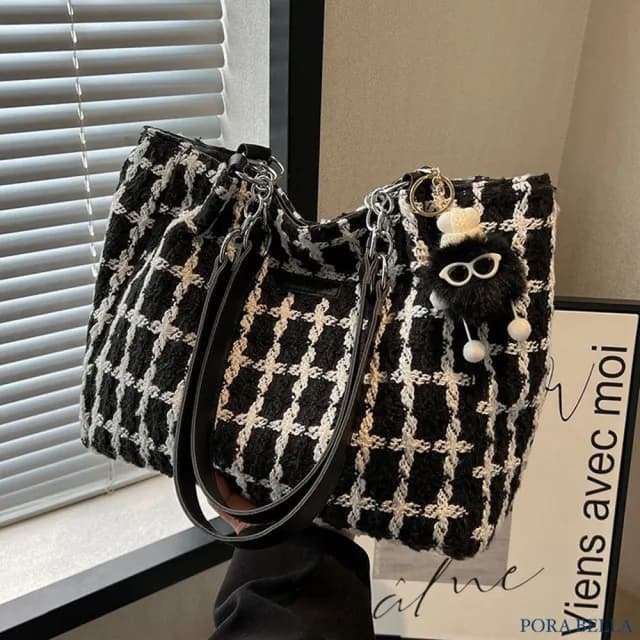 【Porabella】簡約休閒 秋冬時尚格紋單肩包托特包 ins風 送女友 情人節禮物首選 Shoulder Bags