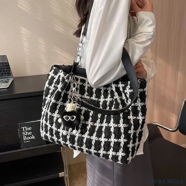 【Porabella】簡約休閒 秋冬時尚格紋單肩包托特包 ins風 送女友 情人節禮物首選 Shoulder Bags