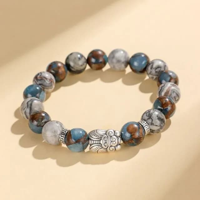 【Penny珮妮】S999銀鳴蟬孔雀石地圖石手鍊10mm(2款可選/情人節/生日禮物/交換禮物/母親節/送女友/送男友)