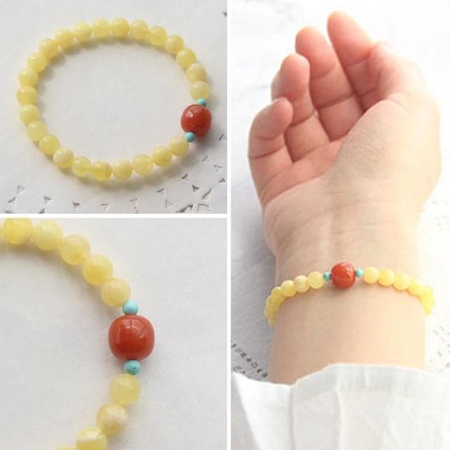 【LEESA】蜜蠟手串\琥珀手環\招財手鍊\黃色手鍊\白花蜜蠟手串\單圈手串\生日禮物\手鍊\手串\手環