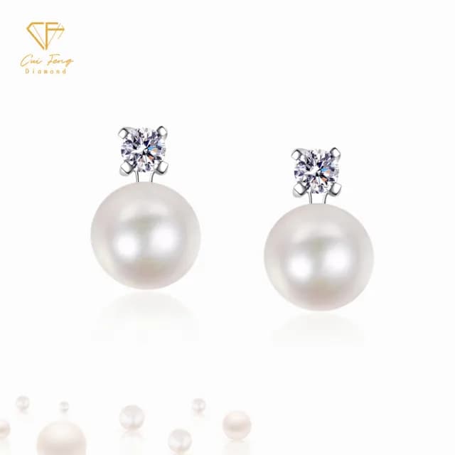 【CF鑽飾】耳環 天然淡水珍珠X莫桑鑽《溫雅珍珠》雙11限定(20分 天然淡水珍珠 情人節)