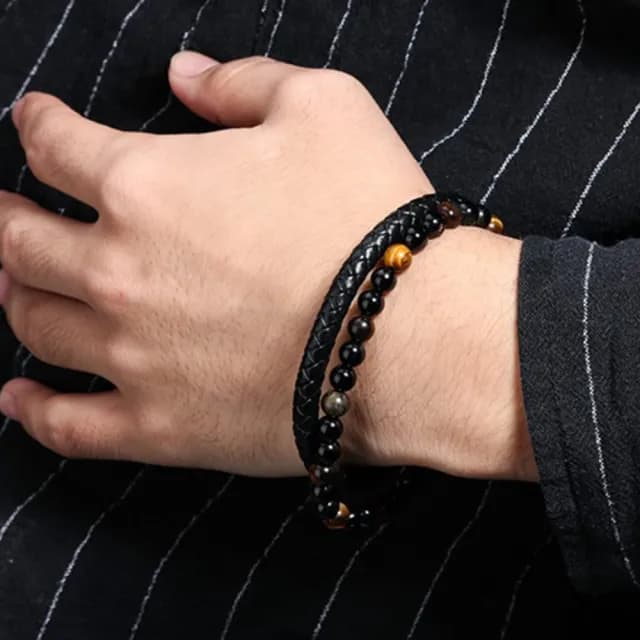 【Penny珮妮】歐美天然石皮繩手鍊21cm(2款可選/情人節/生日禮物/送男友/交換禮物)