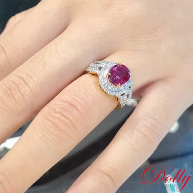 【DOLLY】2克拉 無燒紅寶石18K玫瑰金鑽石戒指-003(母親節 長輩送禮 交換禮物首選)
