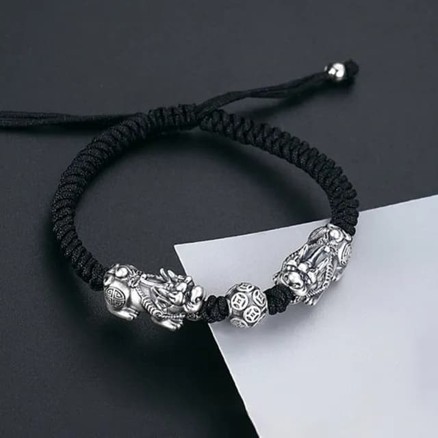 【LEESA】雙11 貔貅手鍊\編織手鍊\足銀手鍊\禮物\手環\招財納福\純銀貔貅\避邪手鍊\手繩\純銀手