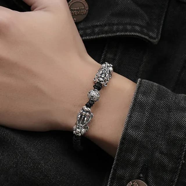 【LEESA】雙11 貔貅手鍊\編織手鍊\足銀手鍊\禮物\手環\招財納福\純銀貔貅\避邪手鍊\手繩\純銀手