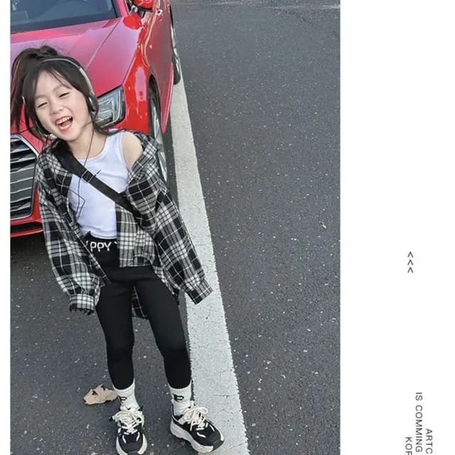 【橘魔法】黑白格子長袖襯衫(格子襯衫 薄外套 開衫 罩衫 中性款 女童 男童 兒童 童裝)