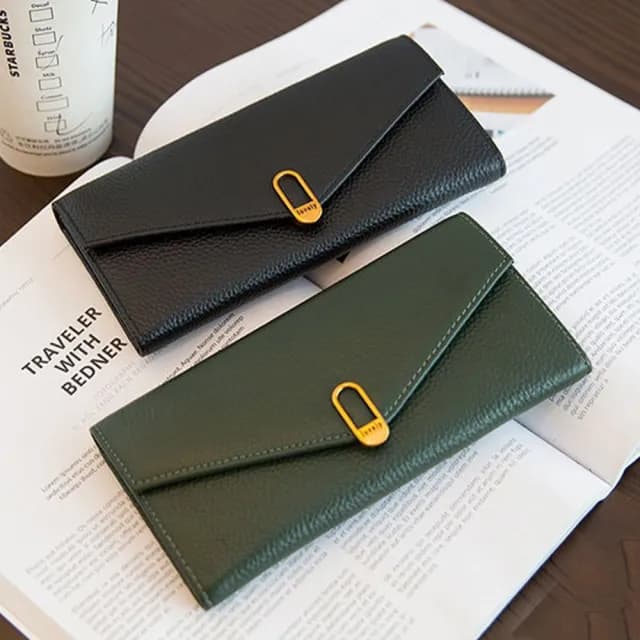 【MoonDy】皮夾 長夾 信封錢包 拉鍊零錢包 牛皮錢夾 薄款錢包 長款錢包 長夾 招 