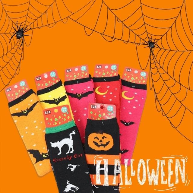 【WAJI 襪集】母親節禮物 萬聖節主題襪-半統襪單雙 橘色南瓜(HALLOWEEN 台灣製 半統襪 兒童款 襪子 童襪 棉