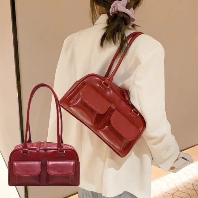 【穿搭配件】雙11 韓系襯膚手提小方保齡球包(顯白 多口袋 單肩包 手提包 側肩包 紅色 女 生日禮