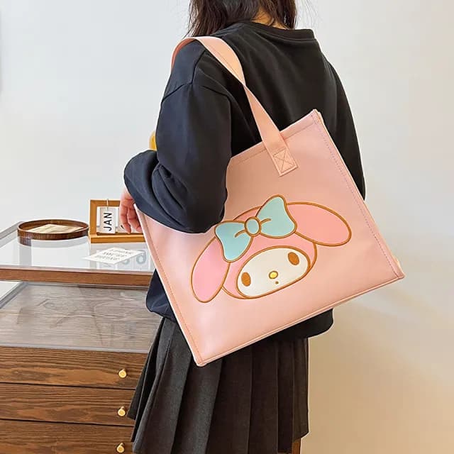 【SANRIO 三麗鷗】父親節禮物 可愛大頭像造型大容量手提袋單肩手提包-酷洛米/美樂蒂/帕洽狗(平