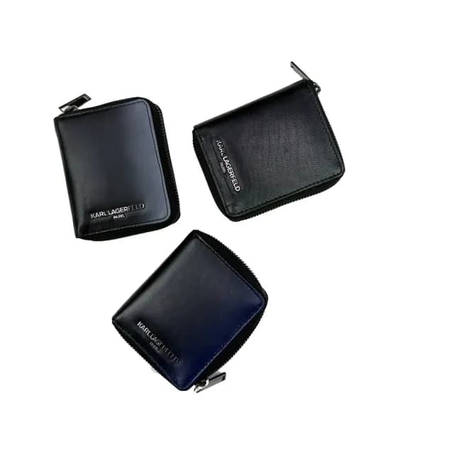 【KARL LAGERFELD 卡爾】漸層設計 拉鍊 附盒 真皮皮夾 零錢袋 短夾 錢包 生日禮物 送禮(零錢袋短夾1014)