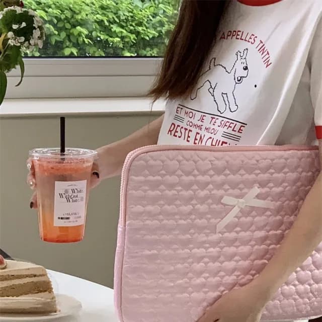 【巴黎精品】情人節禮物 現貨+預購 手拿包帆布電腦包(刺繡桃心可愛蝴蝶結男女包包4色w1ac6)