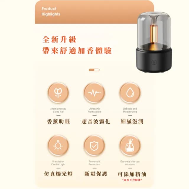 【舒適散香】超聲波細膩水霧燭光香薰水氧機(不損精油成分 高頻霧化 USB桌面空氣清淨機 加濕器 小夜燈)