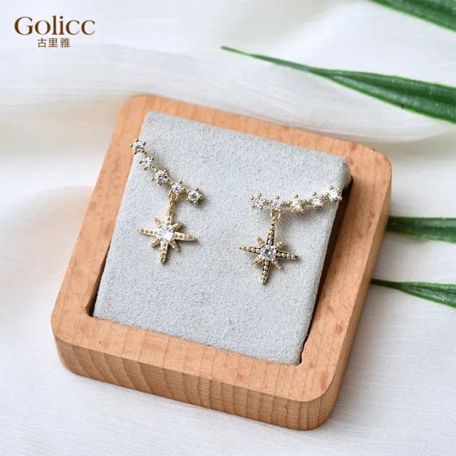【Golicc】韓版 精緻八星芒 方晶耳環(99購物限定 生日 飾品 耳釘 耳飾 耳墜 禮物)