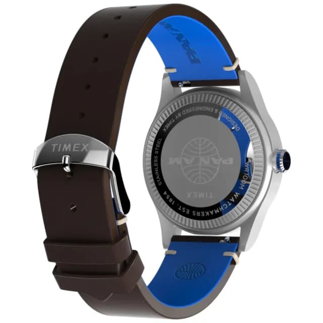 【TIMEX】天美時 x Waterbury  x Pan Am☆ 泛美航空聯名 39 毫米GMT真皮手錶  藍x棕 TXTW2W97300