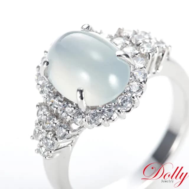 【DOLLY】18K金 緬甸高冰種A貨白翡鑽石戒指-003(母親節 長輩送禮首選)